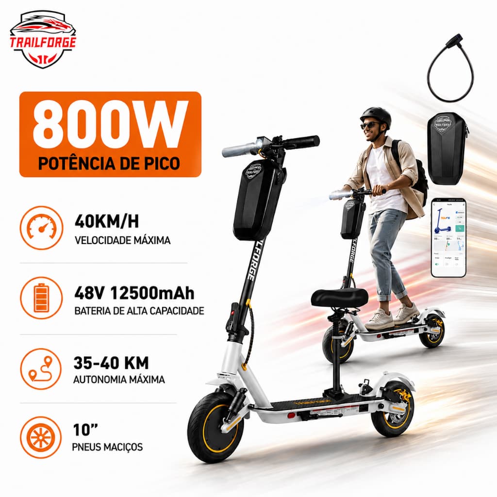 Trailforge-T1 Patinete Elétrico 800W 10" 45km 12.5AH scooter elétrica Cadeira de brinde