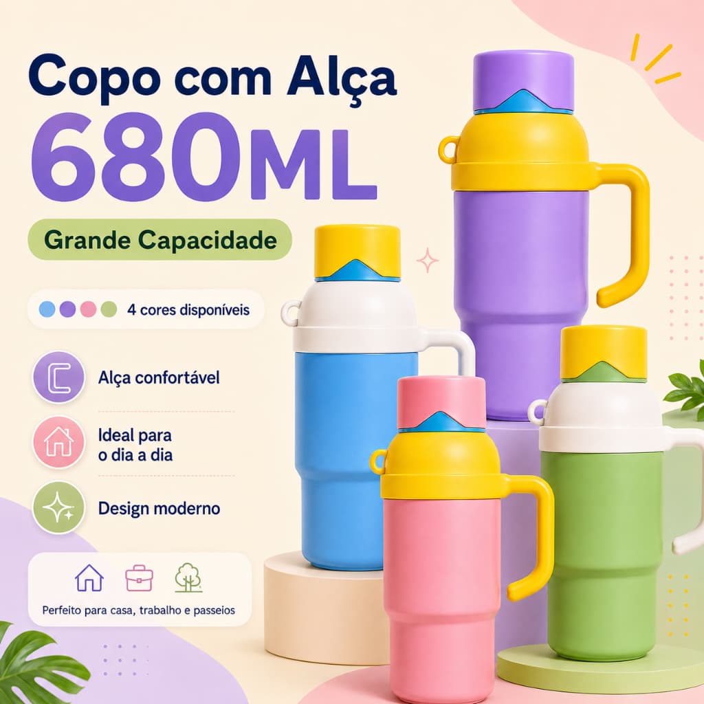 Garrafa Térmica de Viagem Inox 680ml Água Com Canudo