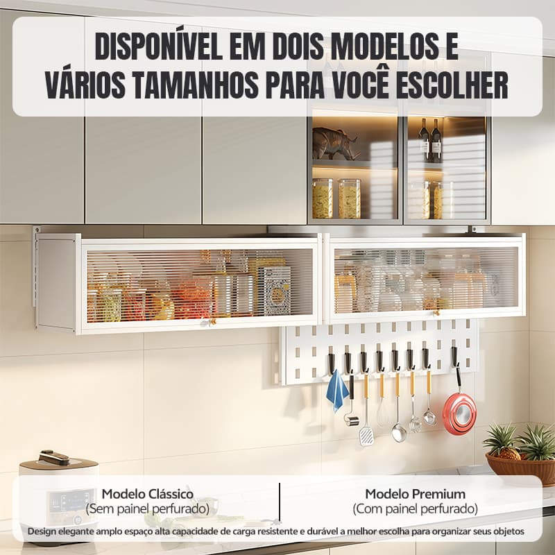 Armário De Parede Cozinha 65/85cm Branco Preto Com Porta Anti-Poeira Versão Com Painel Perfurado
