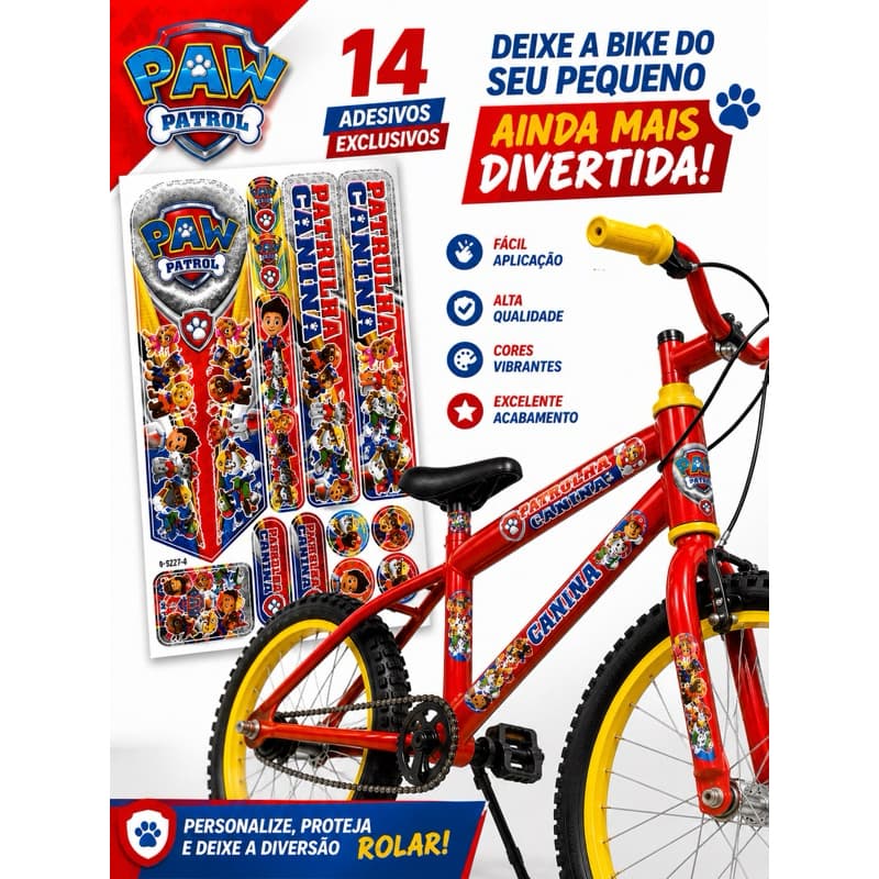 Adesivo Patrulha Canina para Bicicletas Cartela Infantil - Bike aro 12,16,20 e 24
