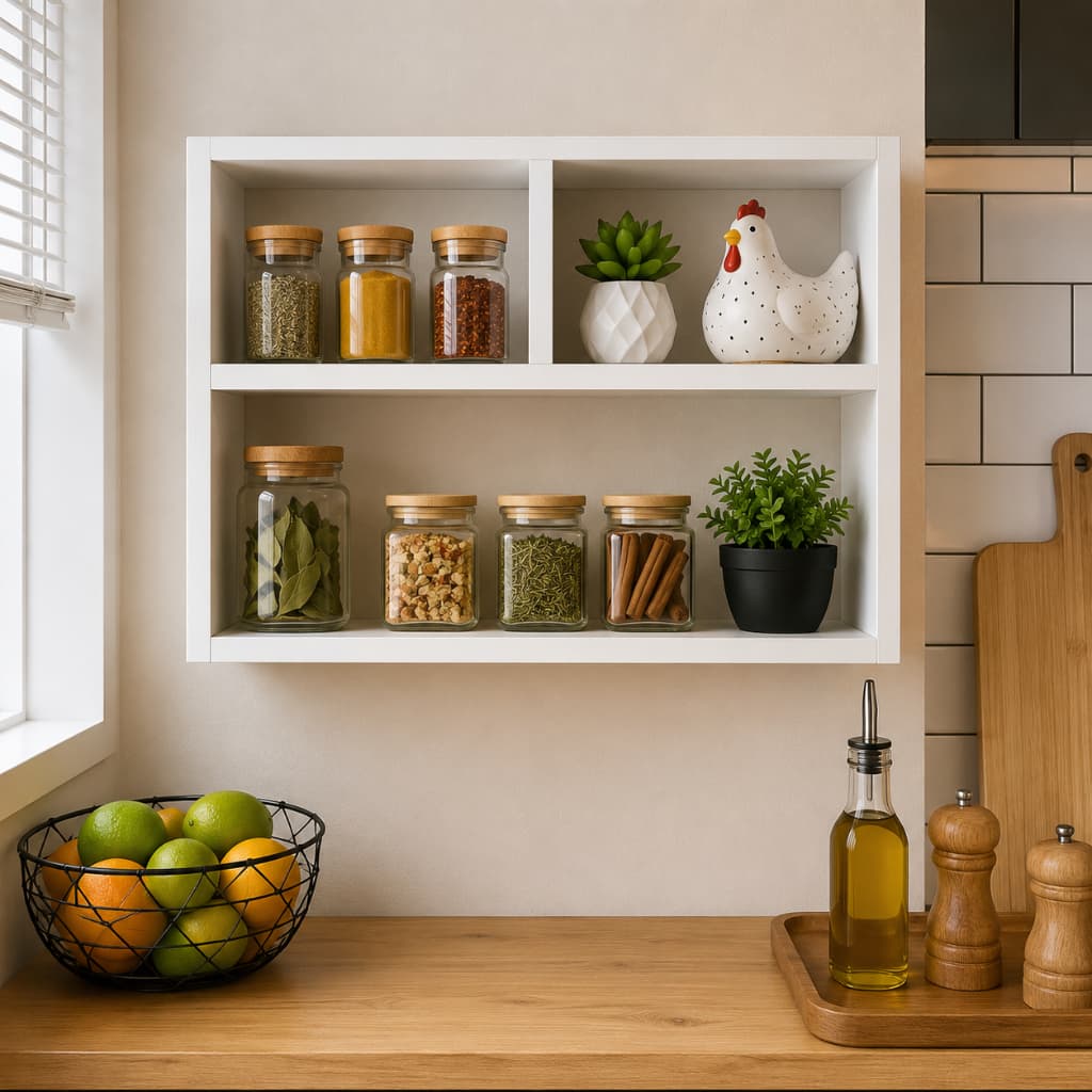 Nicho Decorativo MDF Branco Organizador 3 Divisórias Prateleira de Parede Cozinha