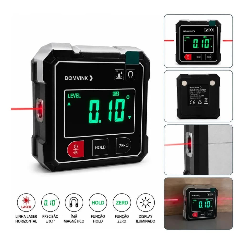 Inclinômetro Digital Eletrônico com Base Magnética Medidor de Ângulo Nível Digital LCD Alta Precisão 360°