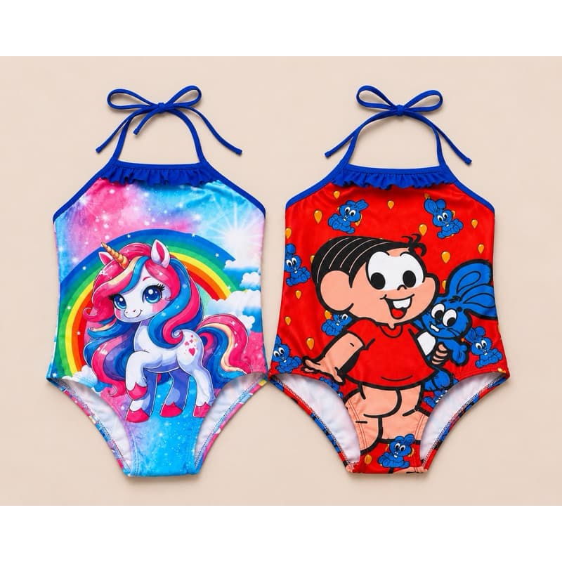 Kit 2 ou 3 Maiôs Infantil Bebê Menina Praia Piscina Forrado Estampado