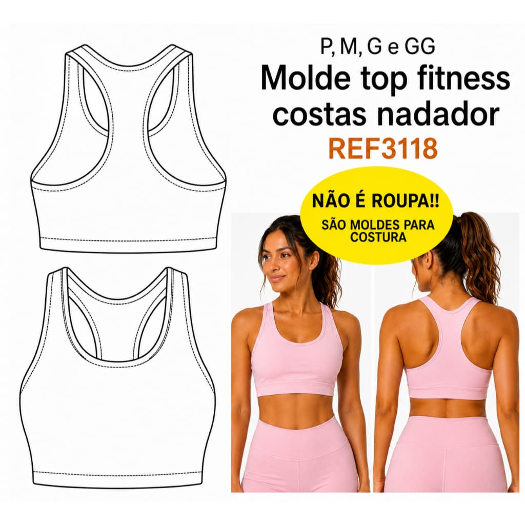 REF3118 Molde Top Fitness Costas Nadador Feminino Multitamanhos P ao GG Impresso