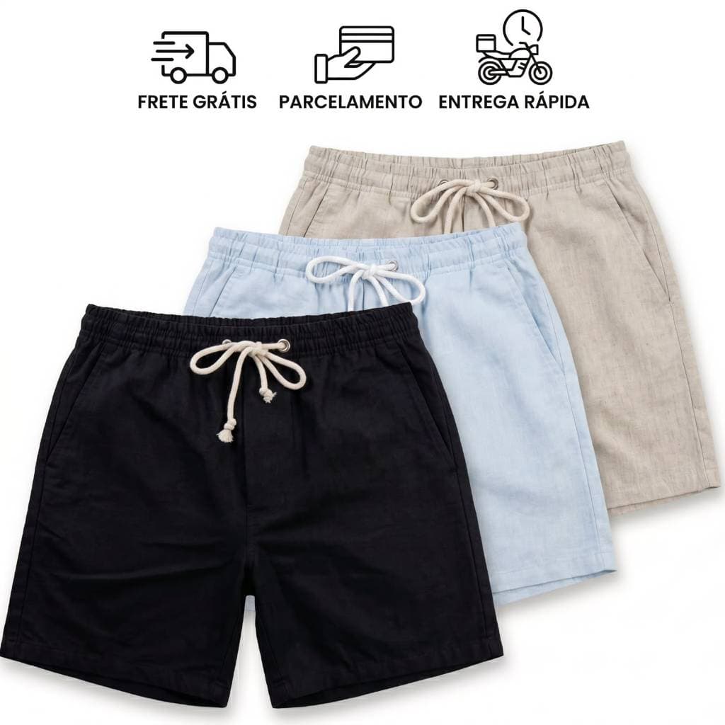 Kit 3 Short Linho Bermuda Mauricinho sarja qualidade premium