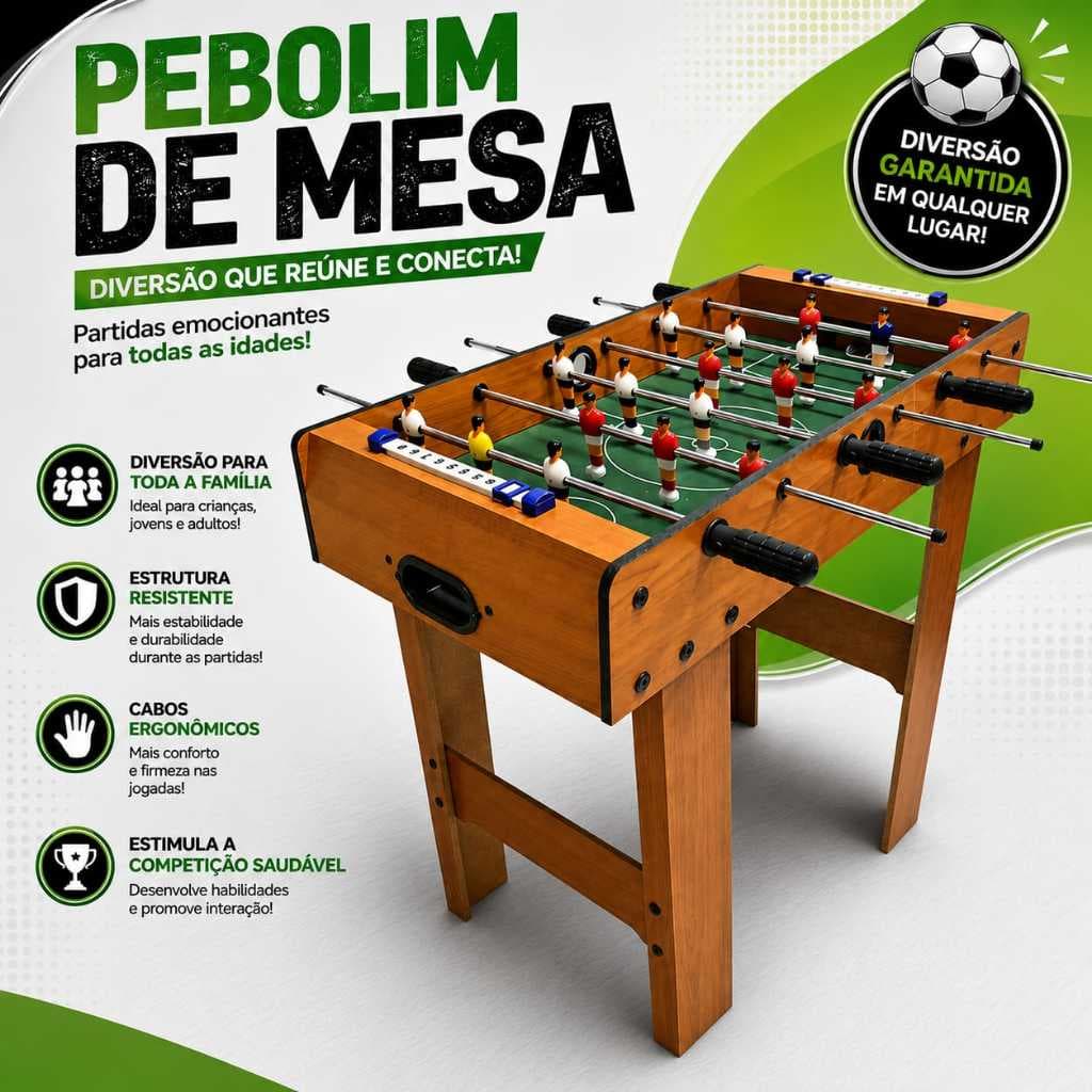 Mesa de Pebolim Infantil em Madeira Totó com 18 Jogadores, 2 Bolas, Marcador de Pontos, Estrutura Resistente