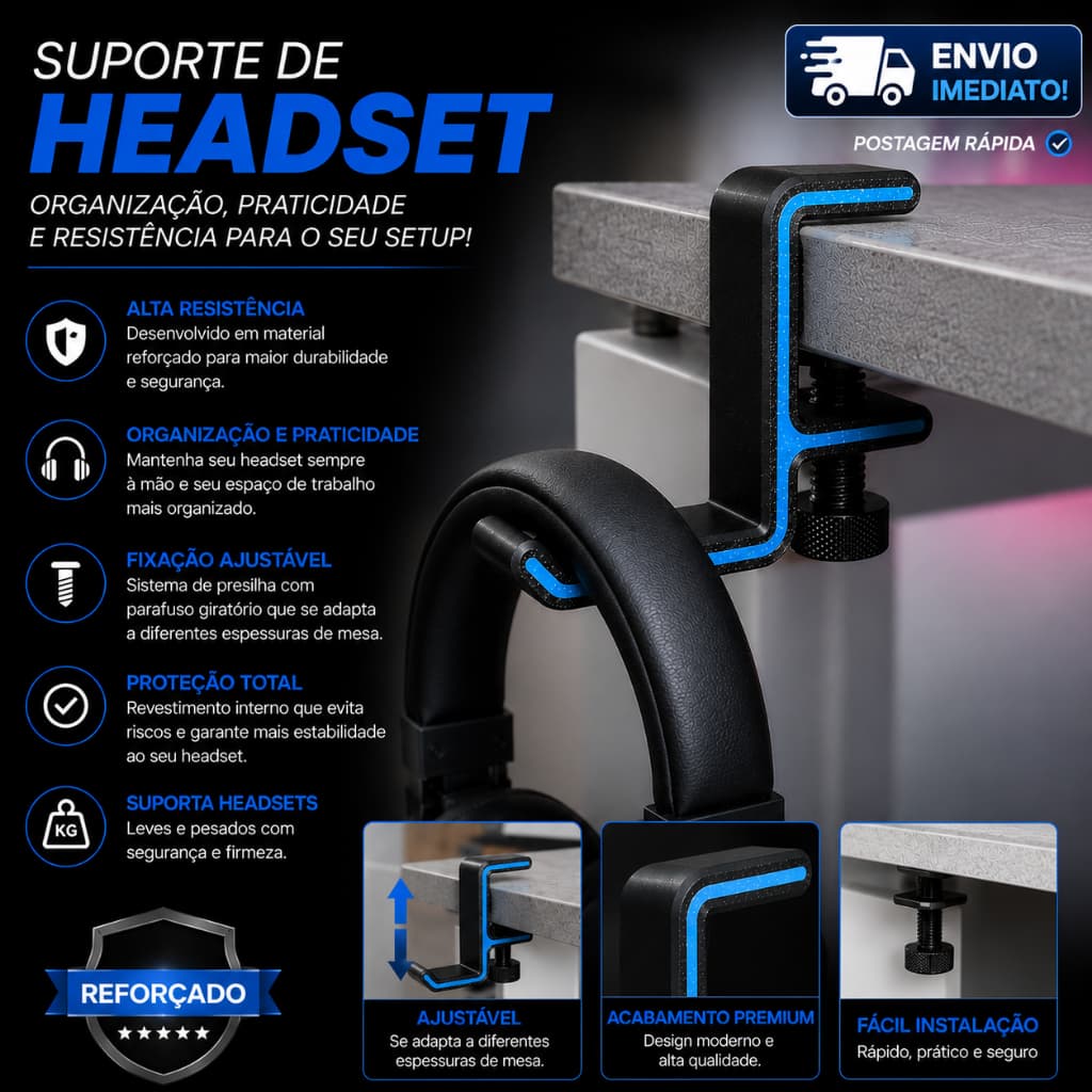 Suporte para Headset Universal de Mesa Acessório Gamer Geek