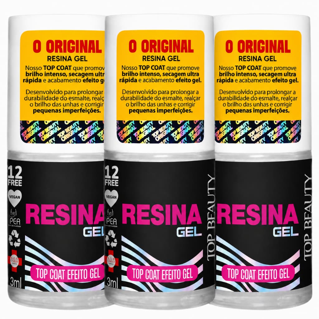 Kit 3 Top Coat Resina Gel Top Beauty