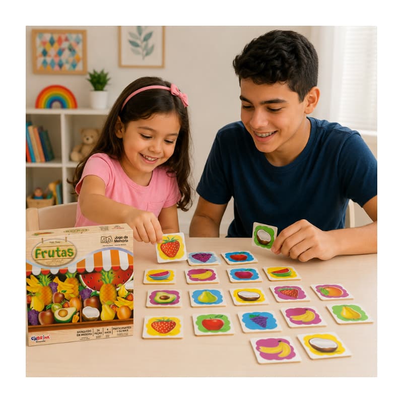 Jogo da Memória Frutas – 24 Peças em MDF Um brinquedo que une diversão e aprendizado!