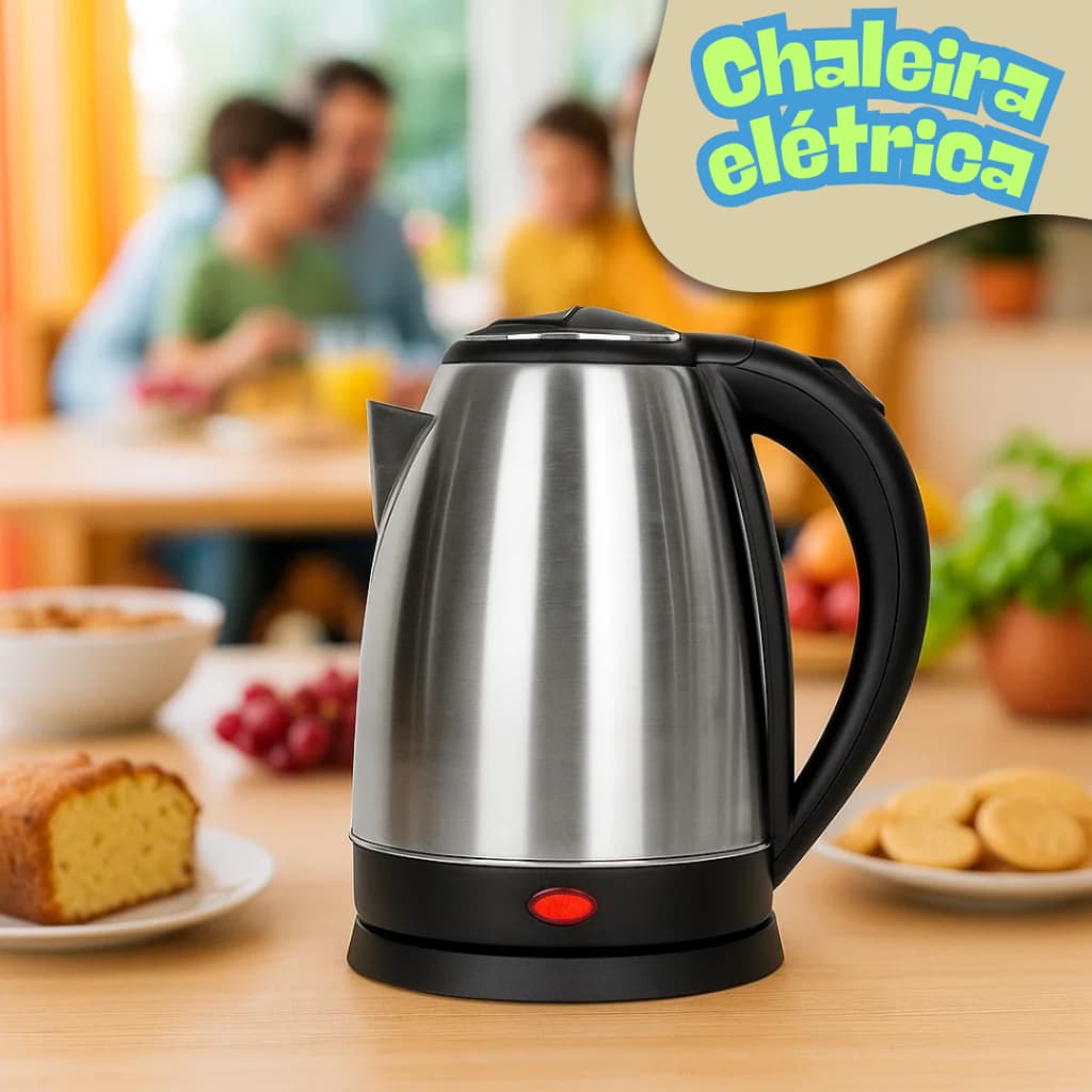 Chaleira Elétrica 127V 220V Inox 1,8litros Base Giratória desligamento automático Ferve Água Café Rápido