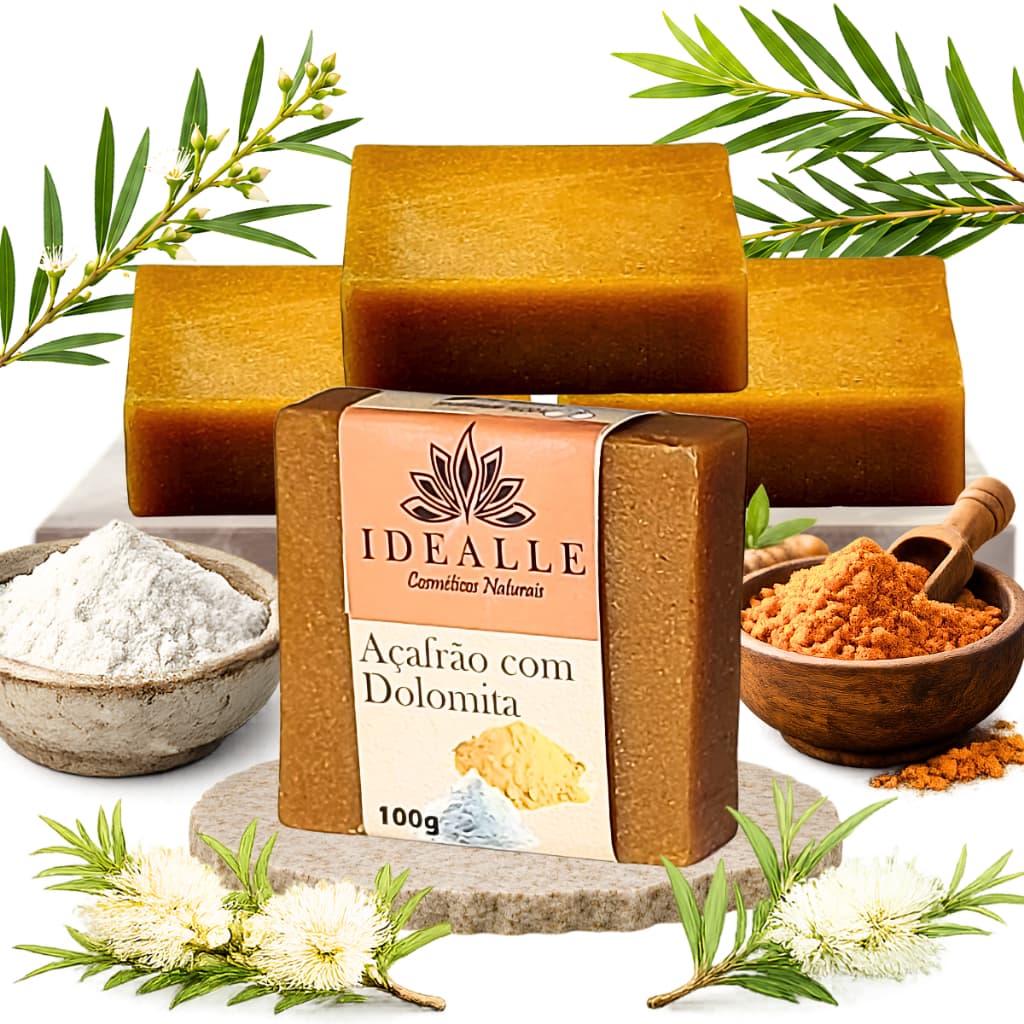 Kit 3 Sabonete Açafrão Dolomita e Melaleuca Idealle Antiacne Espinhas e Cravos