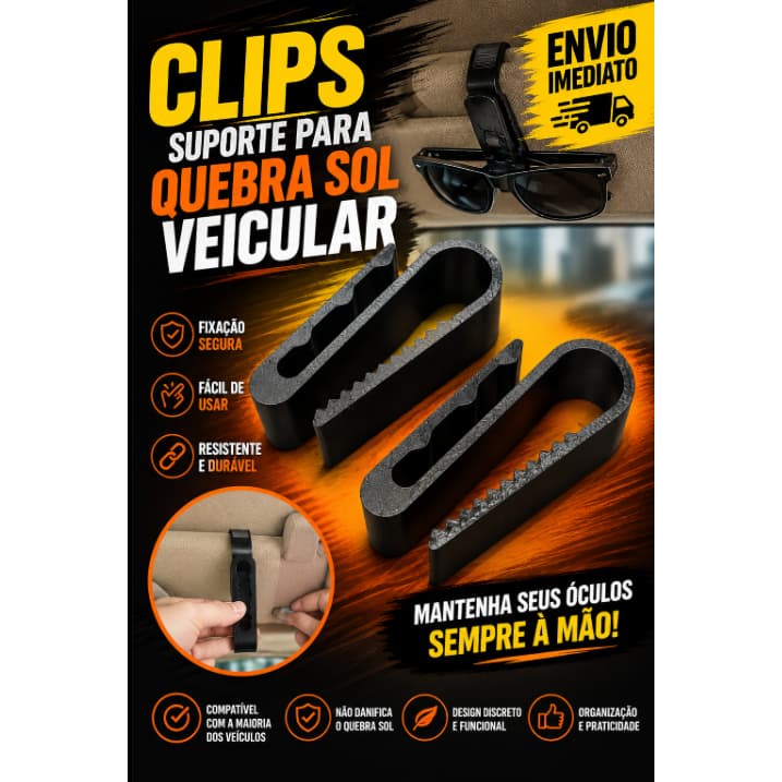 KIT COM 2 Porta Óculos Veicular Carro Clip Quebra Sol Universal Suporte Organizador Automotivo Fácil Utilização