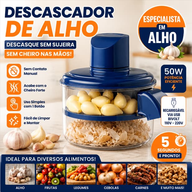 Descascador Elétrico Automatico Portátil 110/220V Cozinha Descascar Alho Uvas Frutas Tomate Legumes