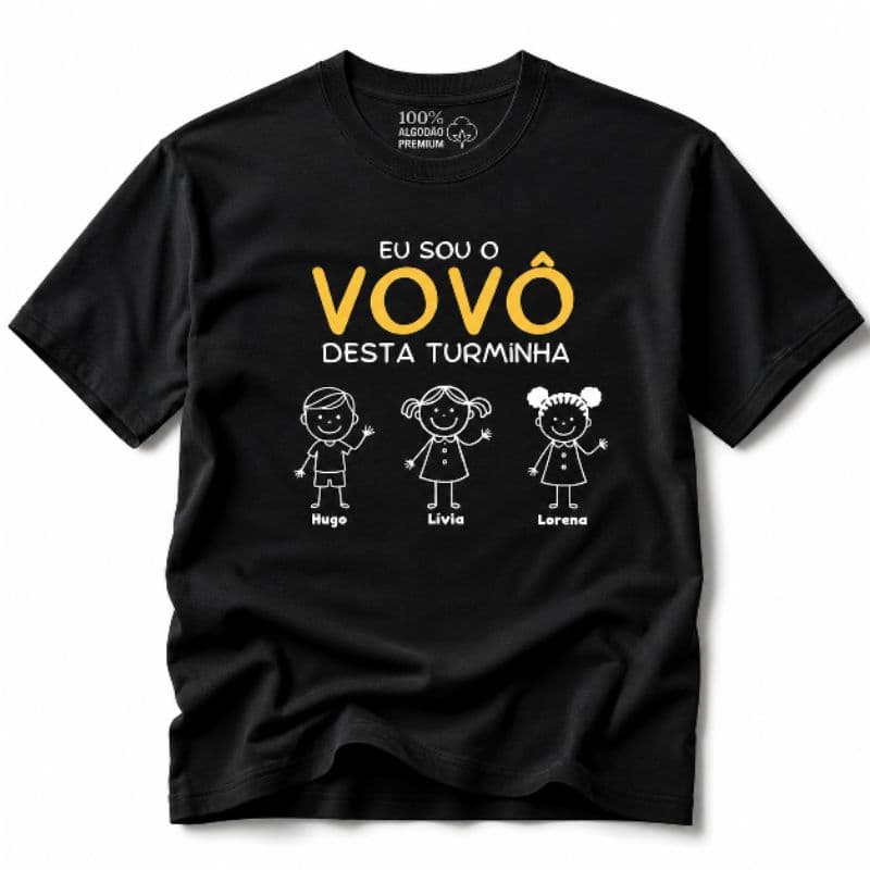 Camiseta Vovô Personalizada | Nome Dos Netos | 100% Algodão Premium