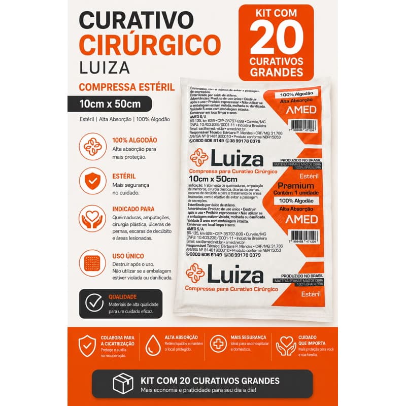 kit 20 Curativo grande - algodonado 10cmx50cm (zobec) AMED
