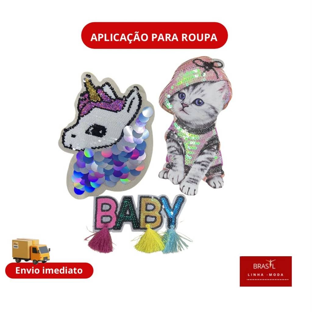 Aplicação Infantil de Roupa Patch Bordado Lantejoulas para Costurar ou colar