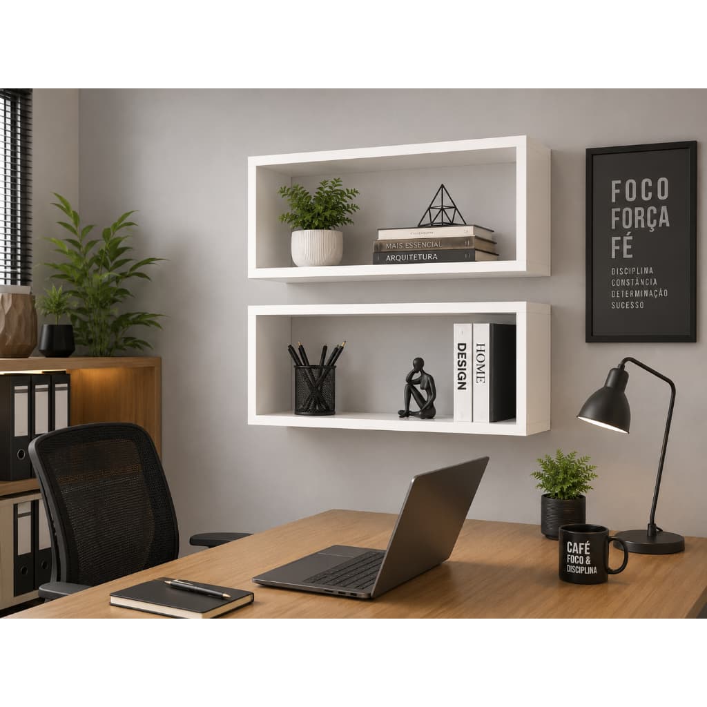 Kit 2 Nichos Decorativos Branco 50x25x10 cm MDF – Prateleira Suspensa Sala Quarto Cozinha