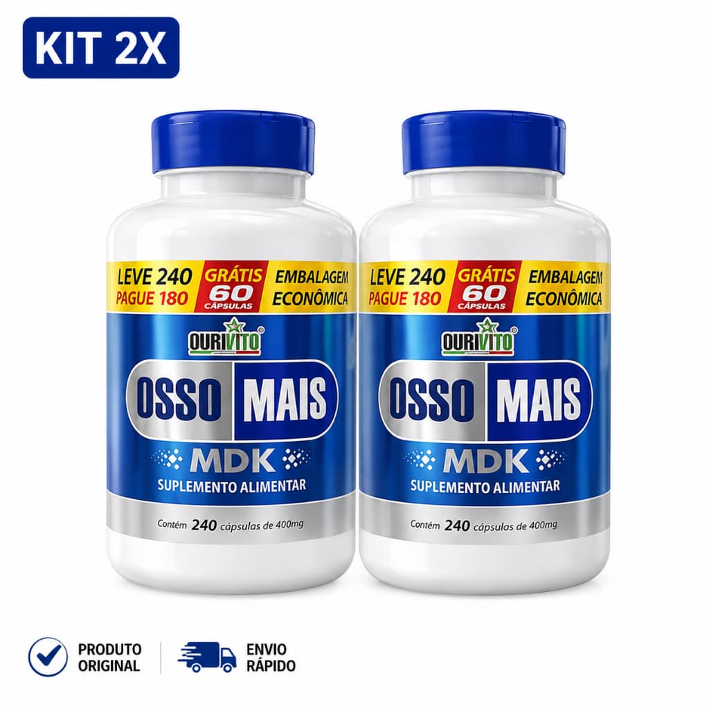 Kit 2x Osso Mais MDK OuriVito 240 Cápsulas | Suplemento Alimentar | Embalagem Econômica Original