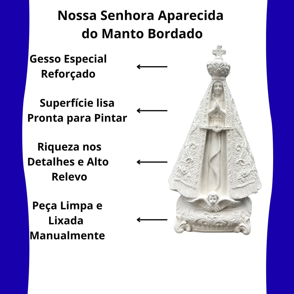 Imagem Nossa Senhora Aparecida Branca 30 cm Gesso Decorativa Altar