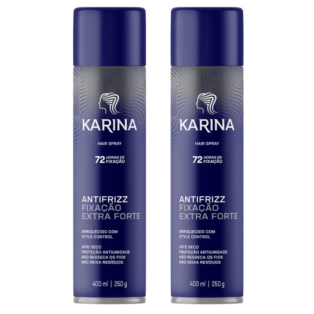 Kit c/2 Hair Spray Karina Fixação Extra Forte 400ml