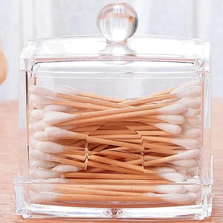 Dispenser Porta Cotonete Acrílico Tampa Transparente Organizador Hastes Algodão Banheiro Imperdível