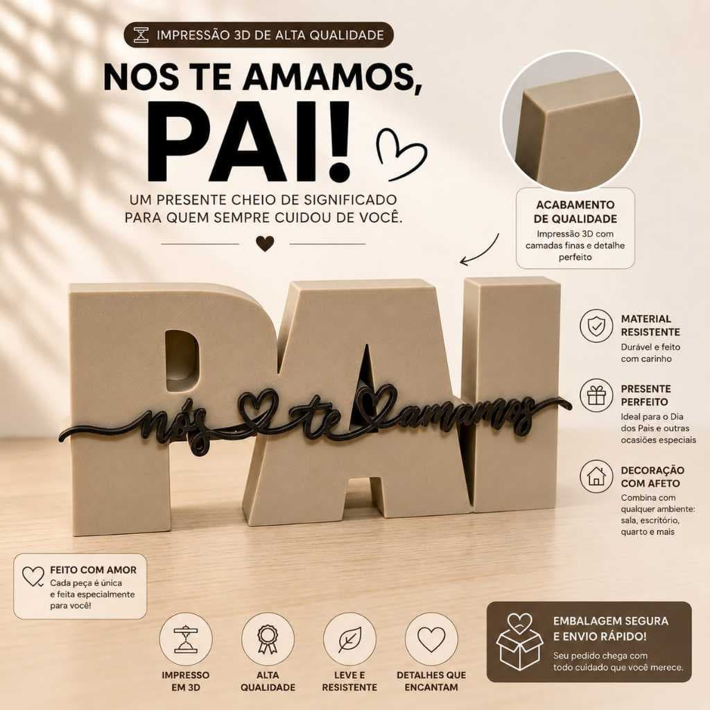 3D Art Placa Decorativa Dia dos Pais Nós Te Amamos Impressão 3D