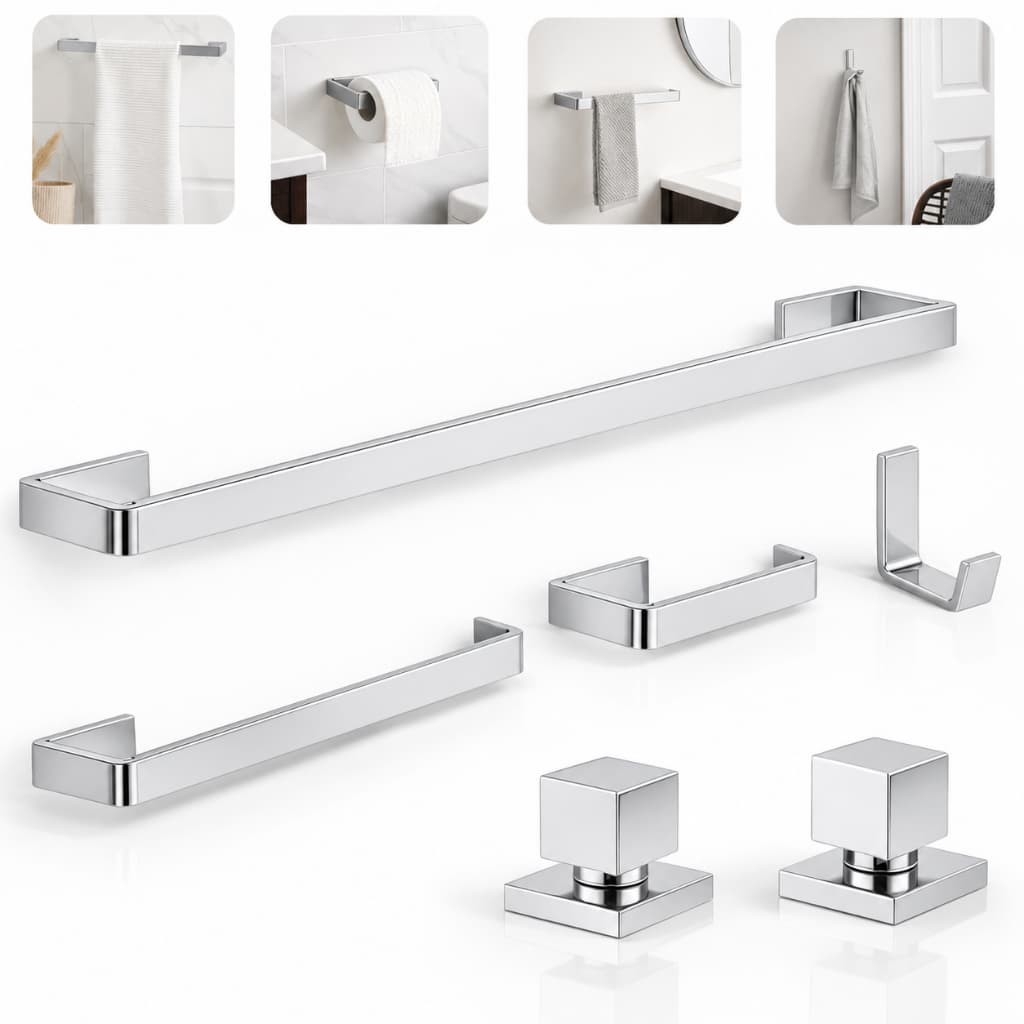 Kit Banheiro 4 Peças Cromado Luxo Square 2 Acabamentos Registro Quadrado Metal Premium Deca ou Docol