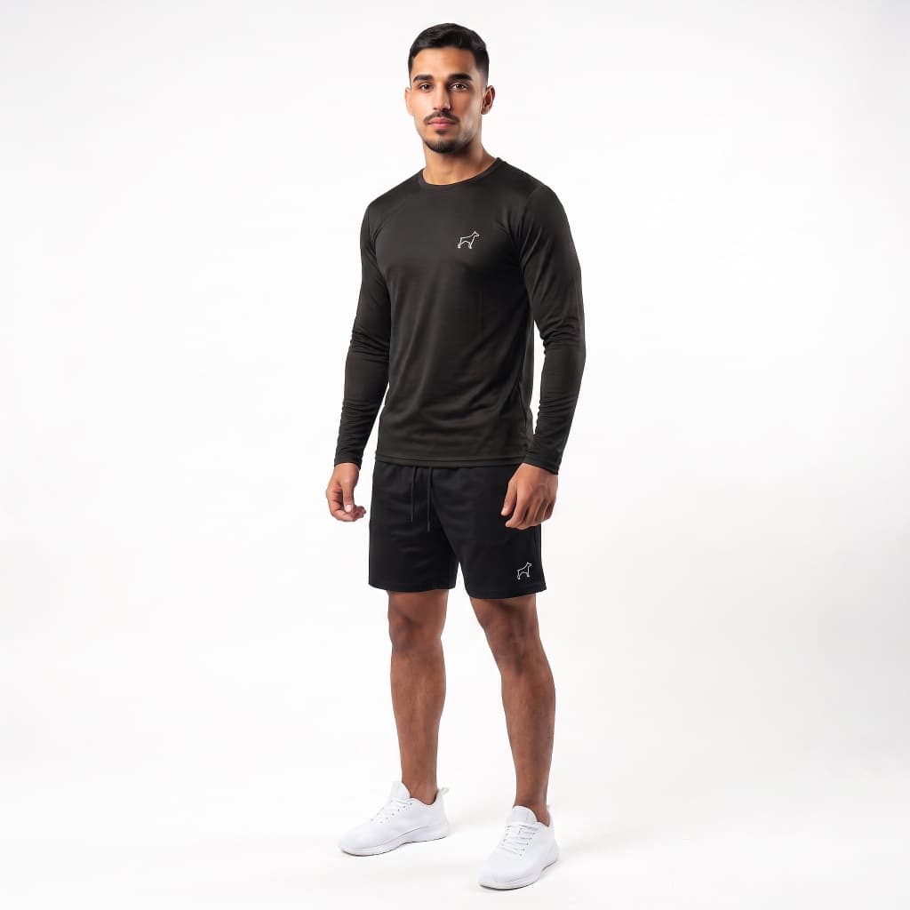 Kit Camisa UV Masculina Manga Longa + Bermuda Tactel Parvori Proteção Solar Praia Academia Corrida