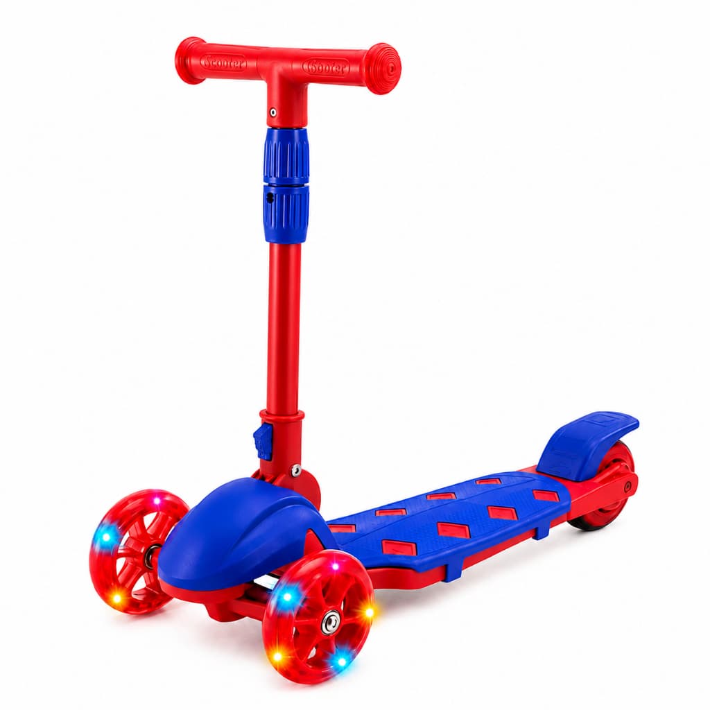 Patinete Infantil 3 Rodas Speed Fun Com Luzes De LED Guidão Regulável Freio Traseiro Vermelho