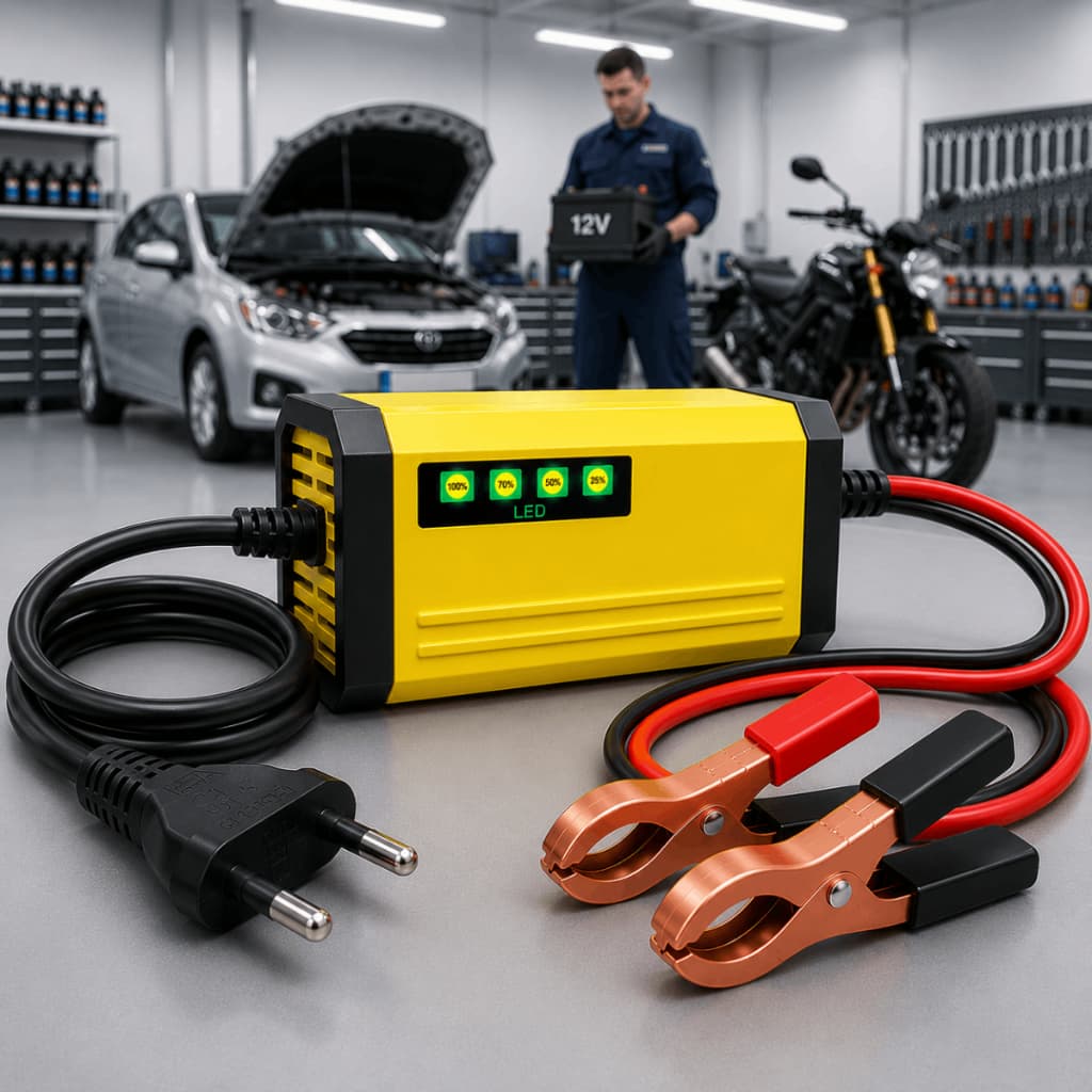 Carregador De Bateria Automotivo 12V 2A Com Display LED, Auxiliar De Partida Para Carro, Moto, Scooter Elétrica e Bivolt