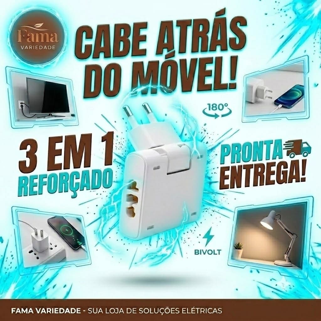 ADAPTADOR TOMADA BENJAMIN ARTICULADO GIRA 180º 3 EM 1 REFORÇADO