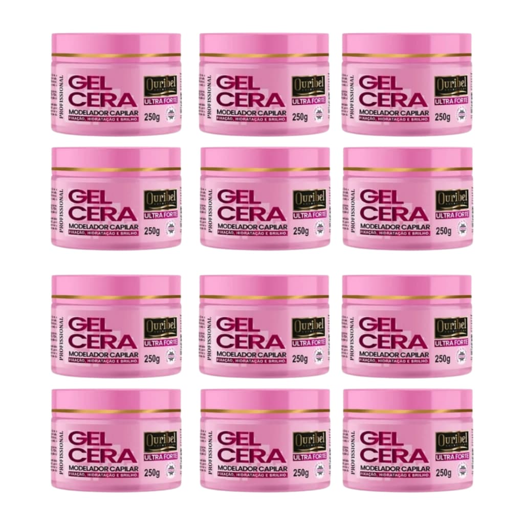 Kit 12 Gel Cera Rosa Ouribel Capilar Ultra Forte Ouribel Lady 250g