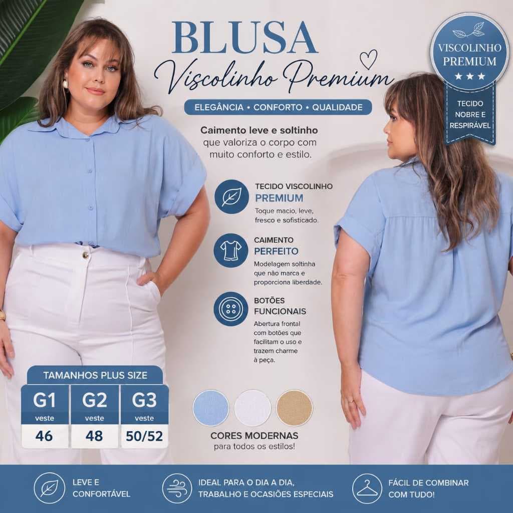Camisa Feminina Viscolinho Manga curta - Caimento Leve e Macio Moda Evangélica Botões Funcionais