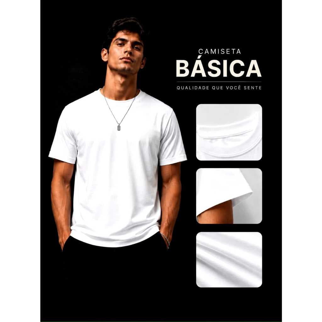 Camiseta Básica Masculina 100% Algodão Premium - Varias Cores Lisa  branca preta bege marrom