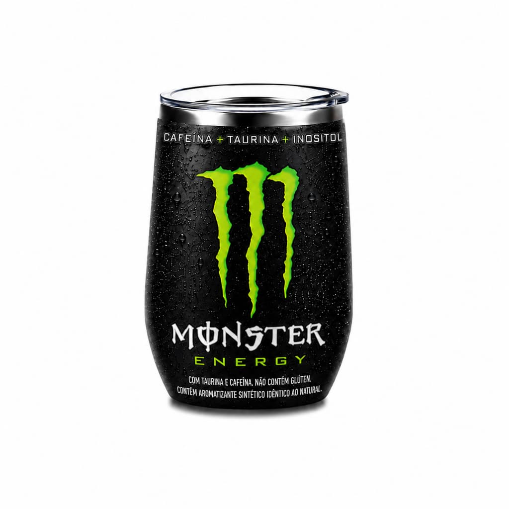 Copo Térmico 350ml Modelo Monster em Inox Parede Dupla com Tampa Transparente para Bebidas Geladas e Quentes