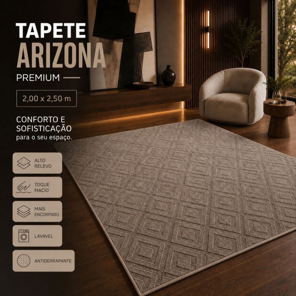 Tapete Sala 2,00x2,50 Geométrico Alto Relevo Premium Macio Antiderrapante Quarto Escritório