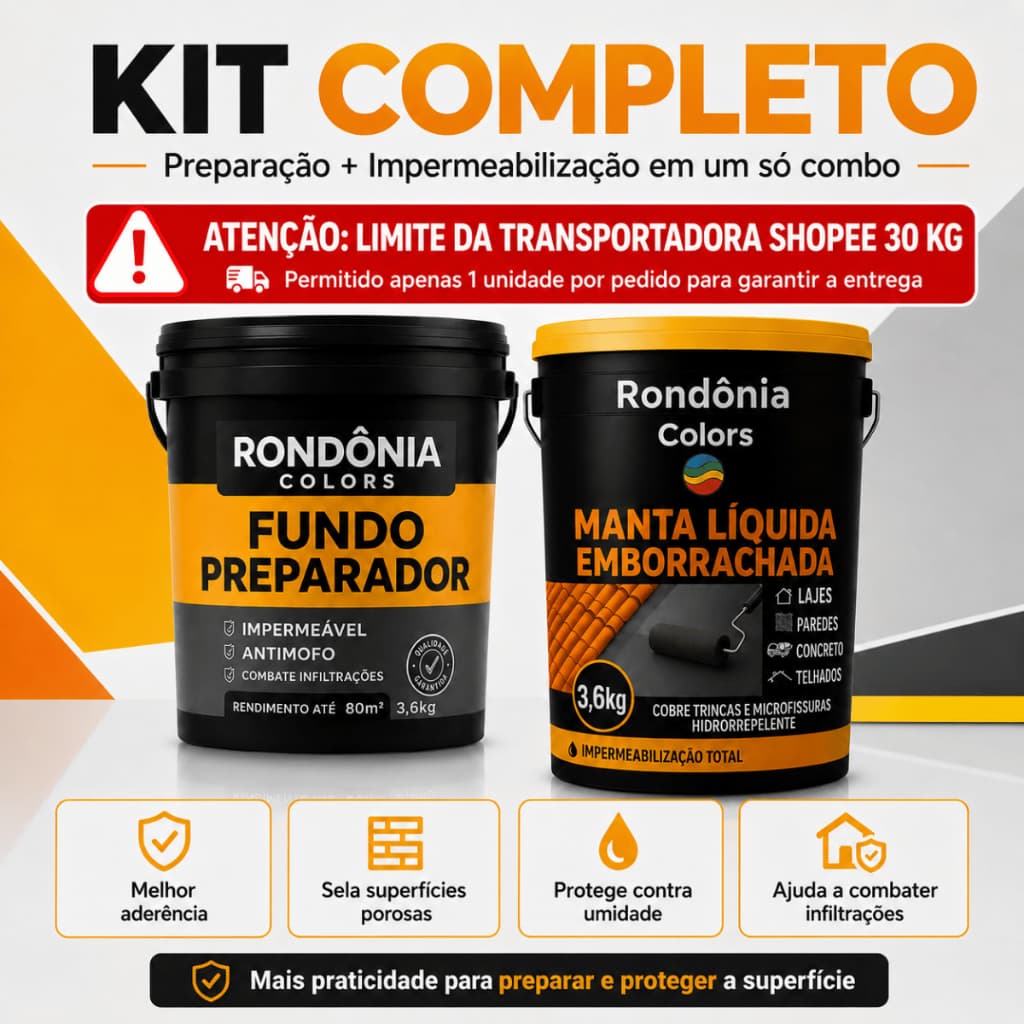 Kit Impermeabilizante 18kg Tinta Emborrachada + Fundo Preparador Lajes Telhados Contra Infiltração