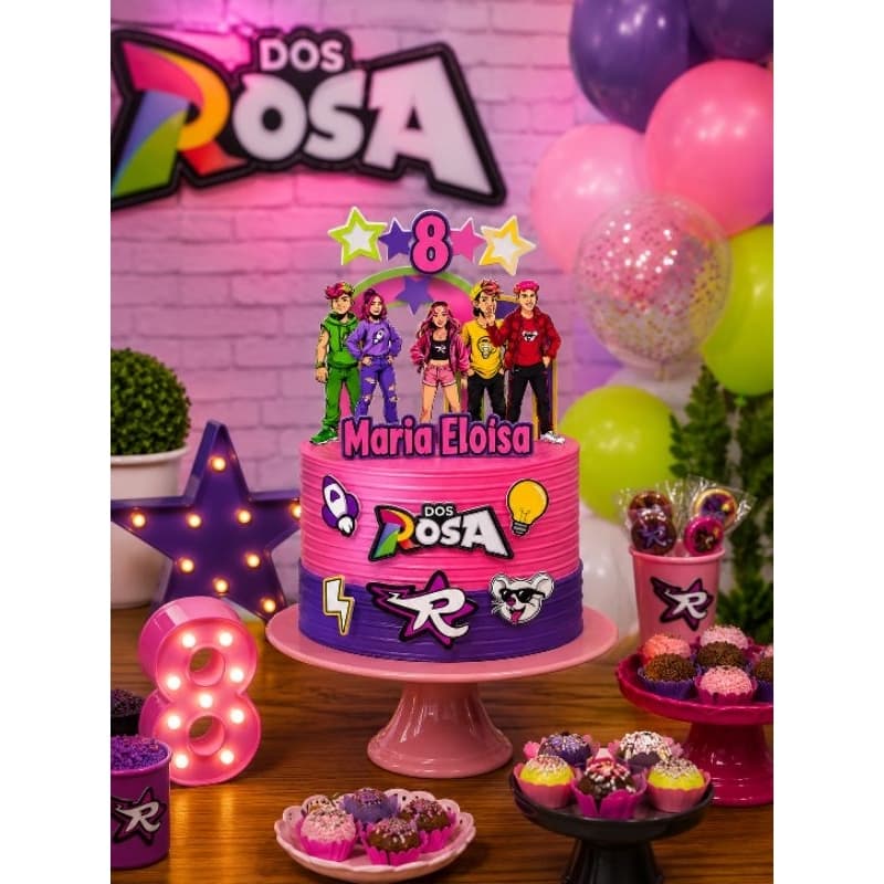 Topper de Bolo Dos Rosa Personalizado 3D com Nome e Idade.