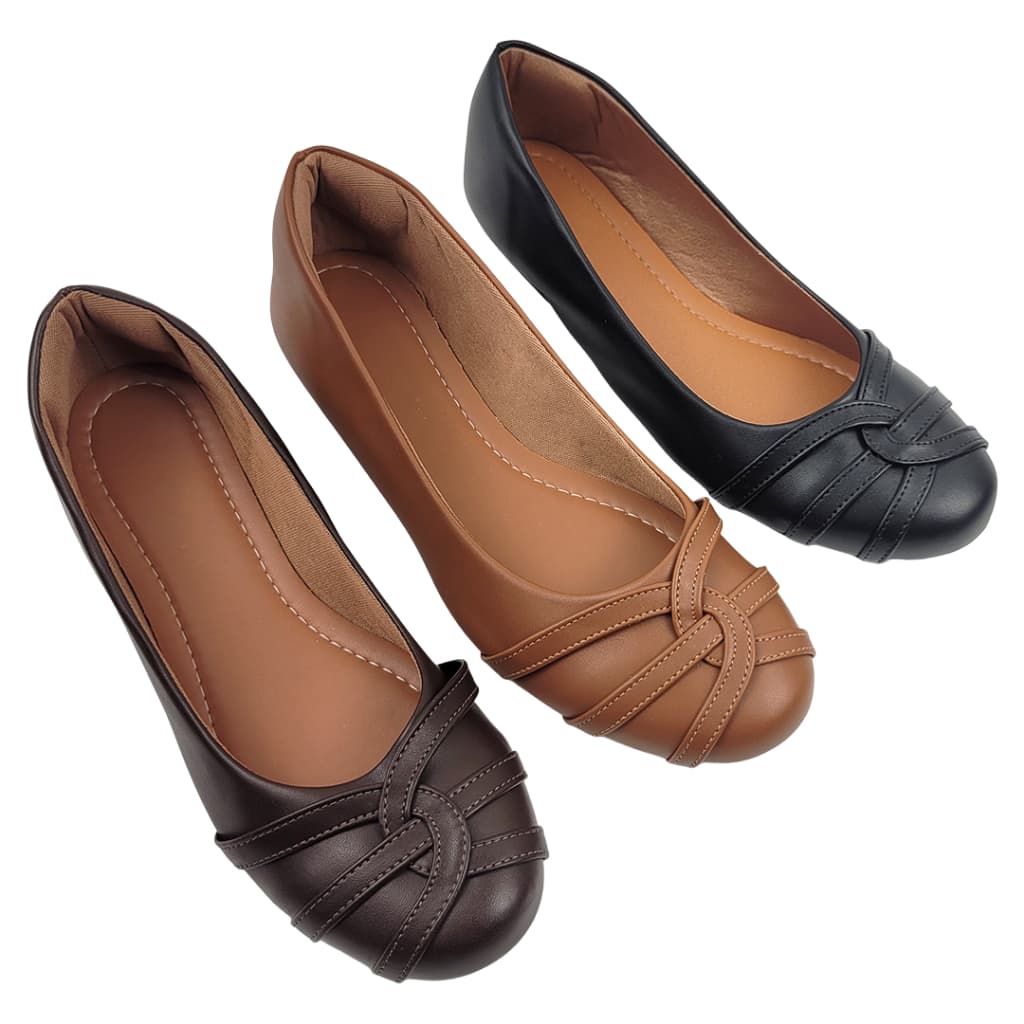 Sapatilha Preto Napa Bico Redondo Com Enfeite Detalhe em Costura Moderna Exclusiva Elegante