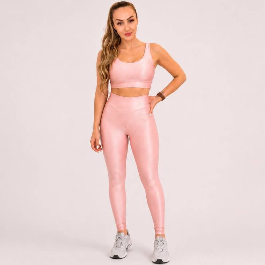 Conjunto Fitness Feminino Canelado Academia Top e Legging Esportivo Com Brilho