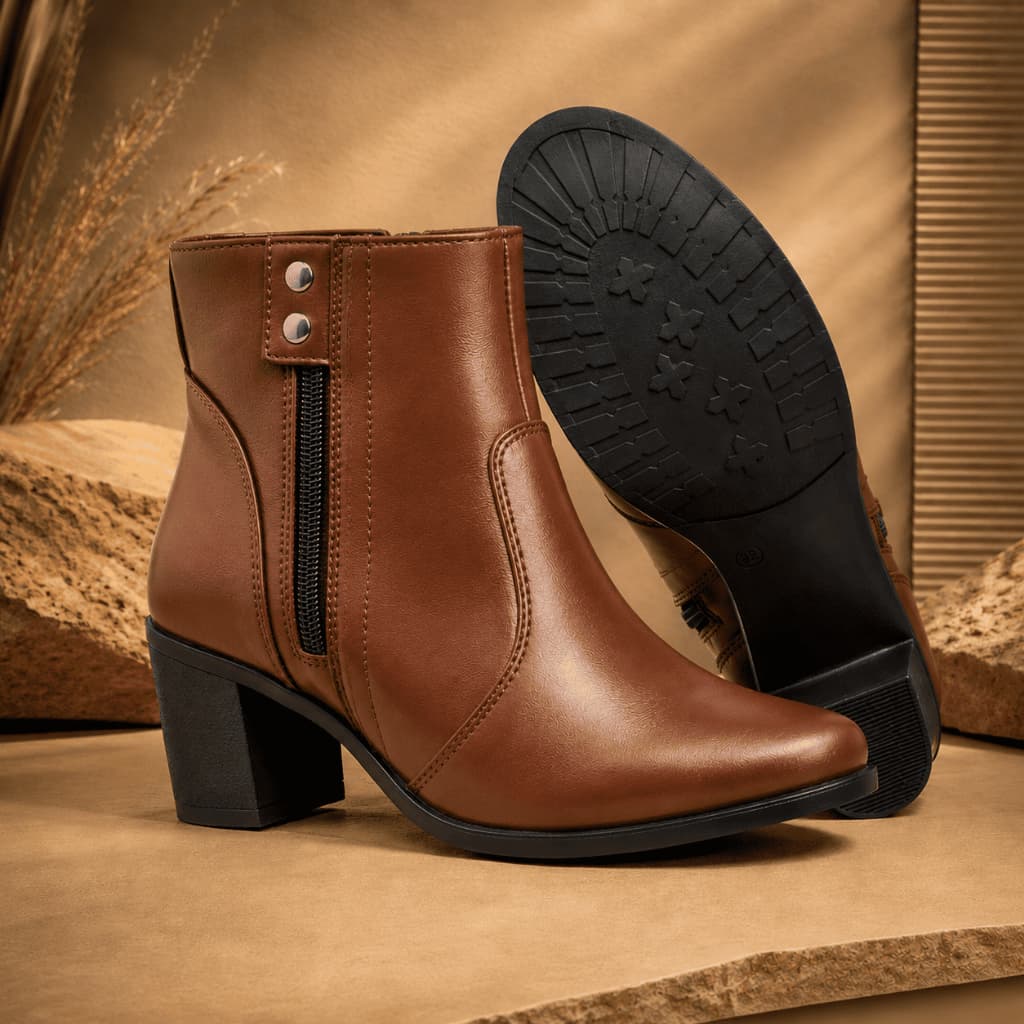 Botinha Bota Feminina Couro Sintético Cano Curto Zípper Oferta Envio Imediato