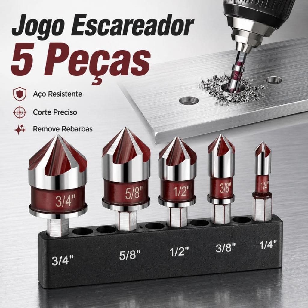 Conjunto De 5 Peças De Brocas Escareadas De Liga De Cobalto M35 Com Haste Hexagonal De 1/4 De Polegada