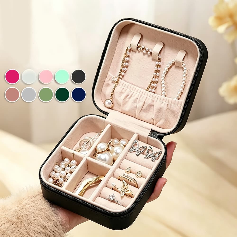 Kit 1/2 Porta Jóias Duplo Mini Portátil de Couro | Organizador Multifuncional para Bijuterias