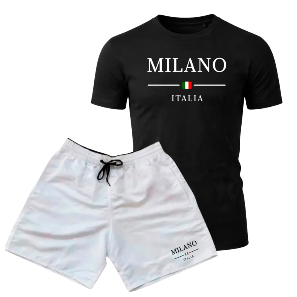 Conjunto Camiseta + Short Moletom Estampado Milano Itália Street Camiseta Malha Linha Premium + Short Mauricinho