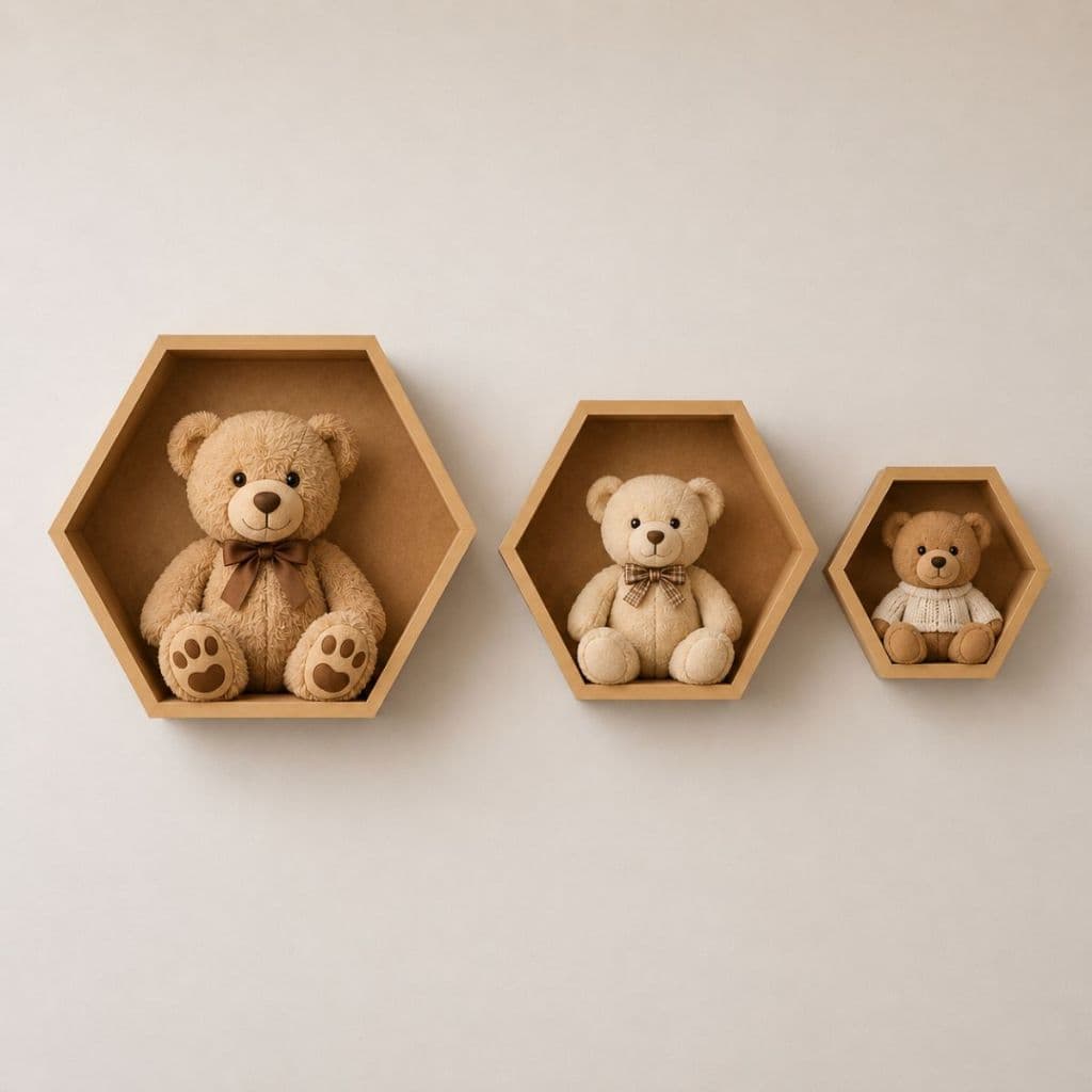 Trio de Nicho P M G Sextavado Colmeia Hexágono Decorativo em MDF Cru
