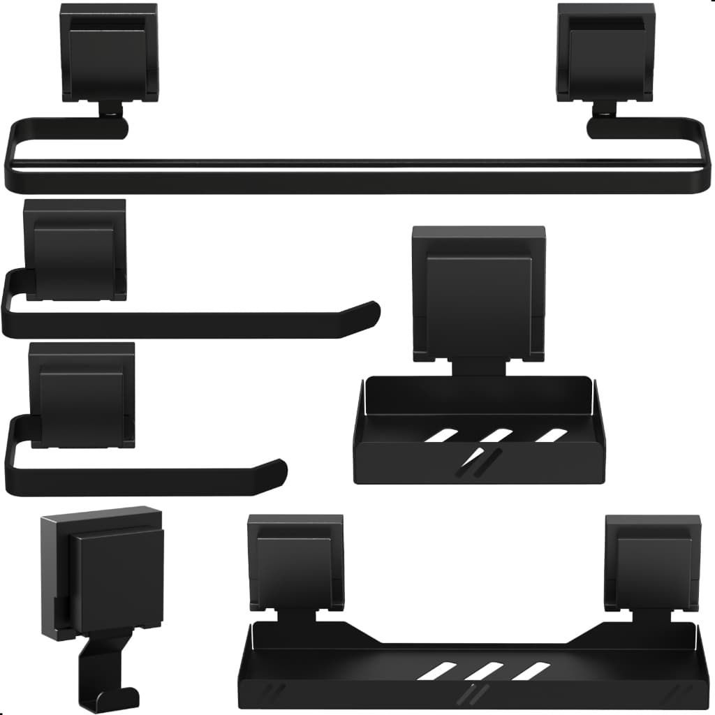 Kit Acessórios Banheiro Com Ventosa Preto 6 Peças Duplo Max