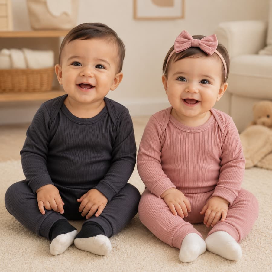 Kit 6 Peças Body Conjunto Infantil Bebê Canelado Inverno Longo 3 Body 3 Calças
