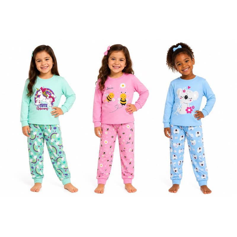 Pijama Infantil Feminino Inverno Sortidos Conjunto de Menina Que Brilha No Escuro