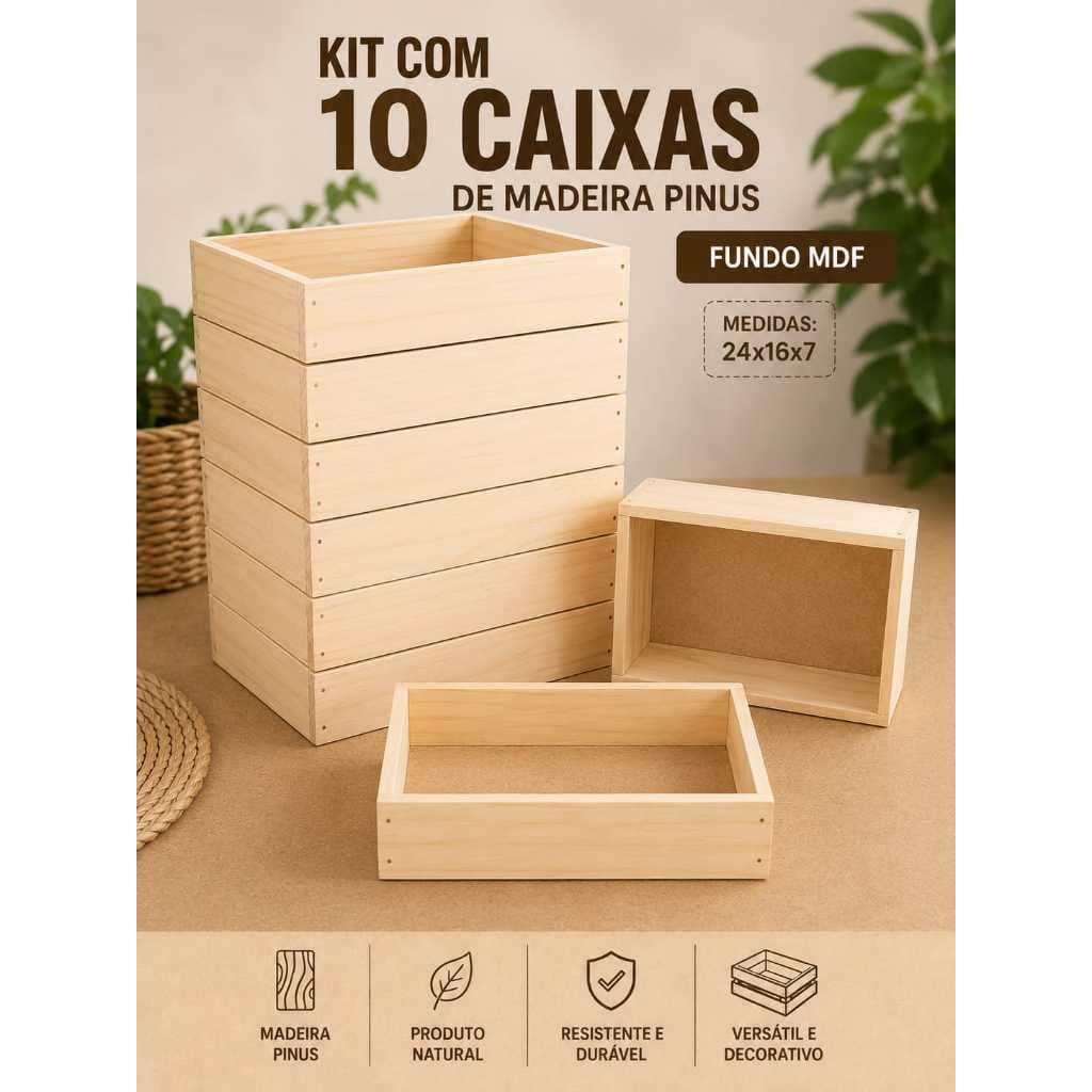 kit 10 caixas, cesta de café da manhã, decoração, presentes e artesanato caixa fundo MDF 24x16x7 (P)