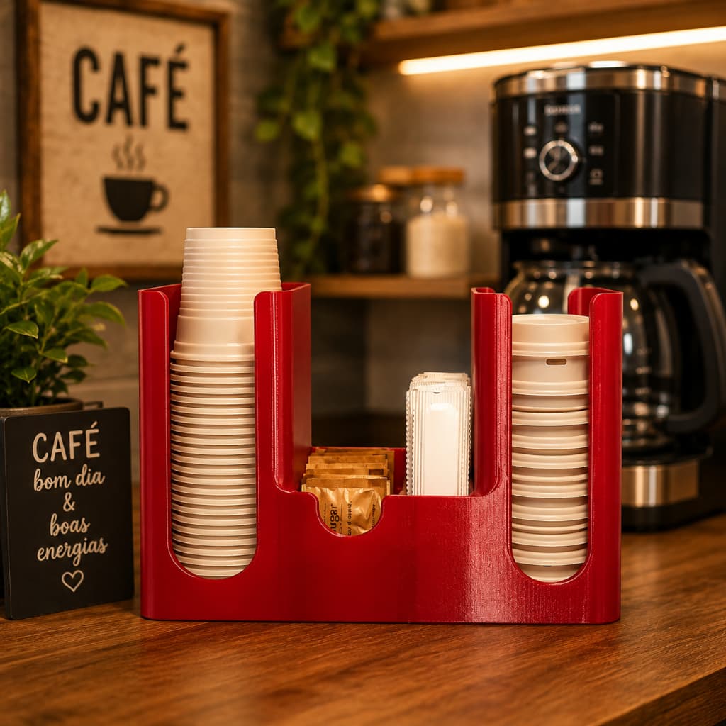 Estação de Café Organizador de Copos Descartáveis com Porta Açúcar e Mexedor